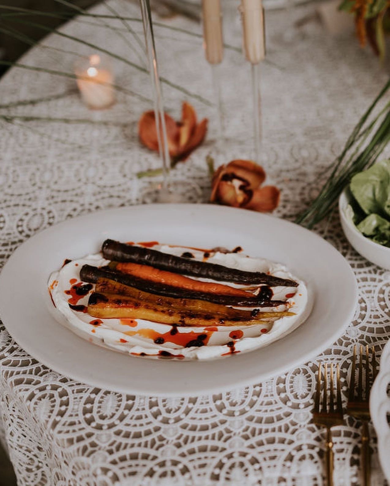 Roasted heirloom carrots with balsamic reduction